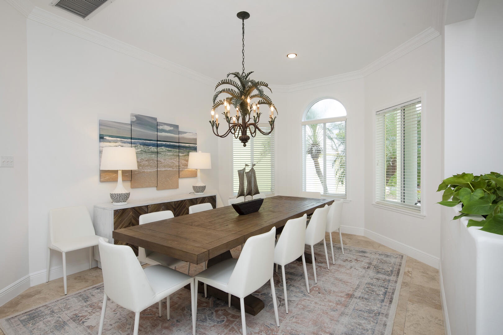 Formal dining table with seating for 14.