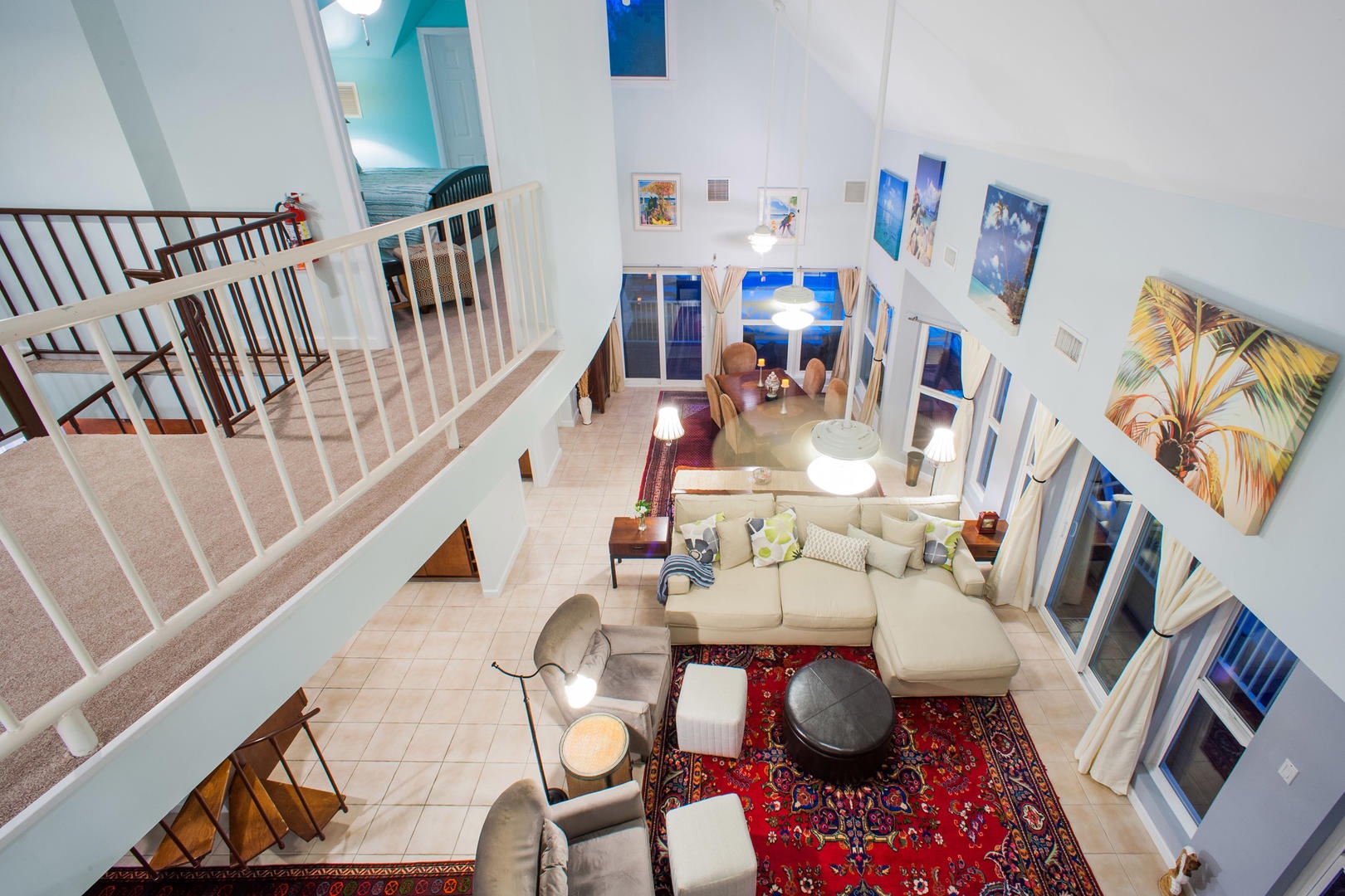 View of the living room from the upper loft.