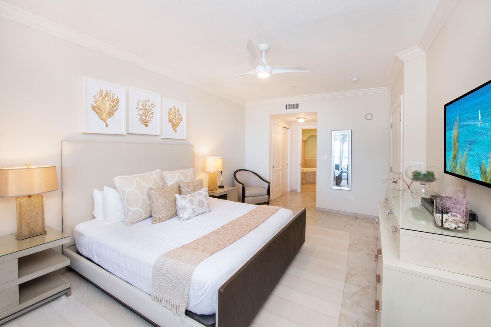 Primary suite with television.