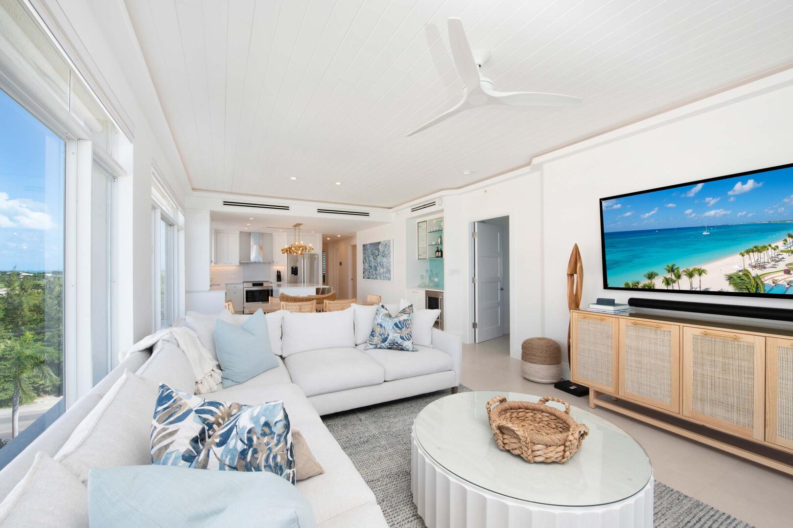 Living area with television.