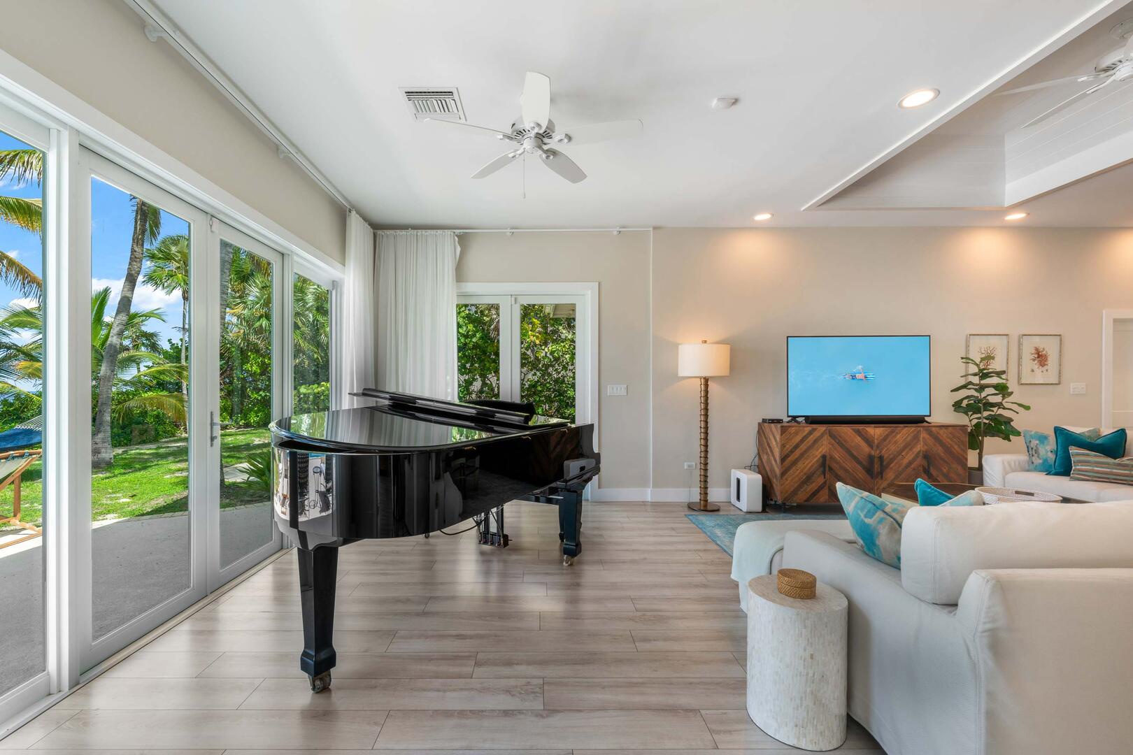 Piano with ocean views.