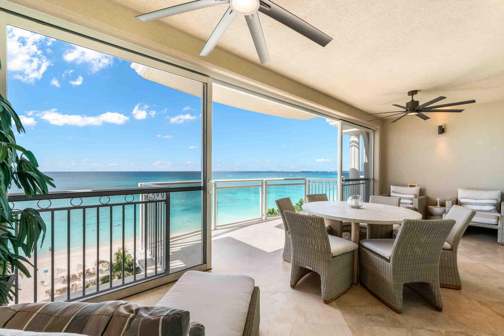 Balcony with dining table