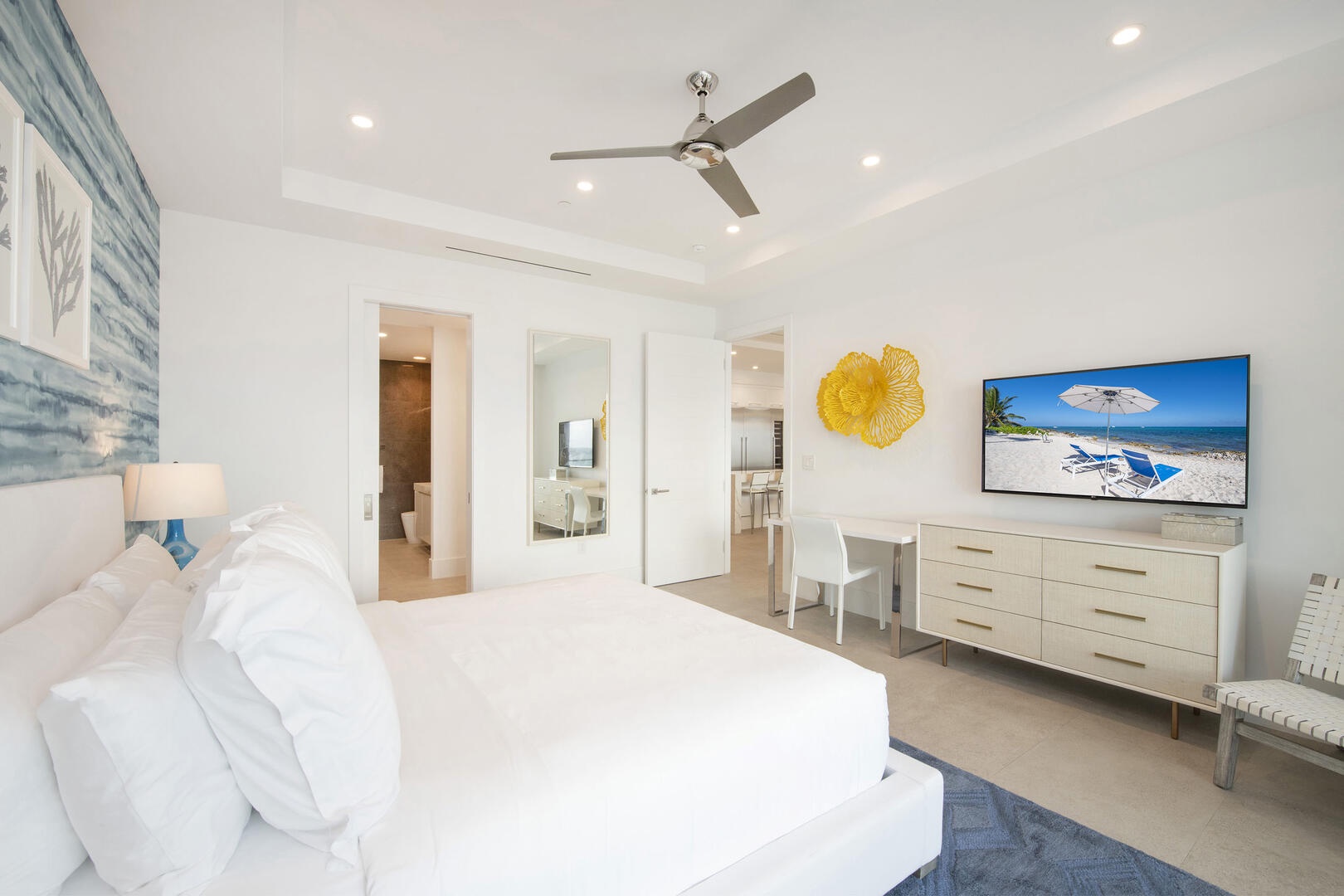 Primary Suite is also furnished with a desk + chair, perfect for work from home professionals.