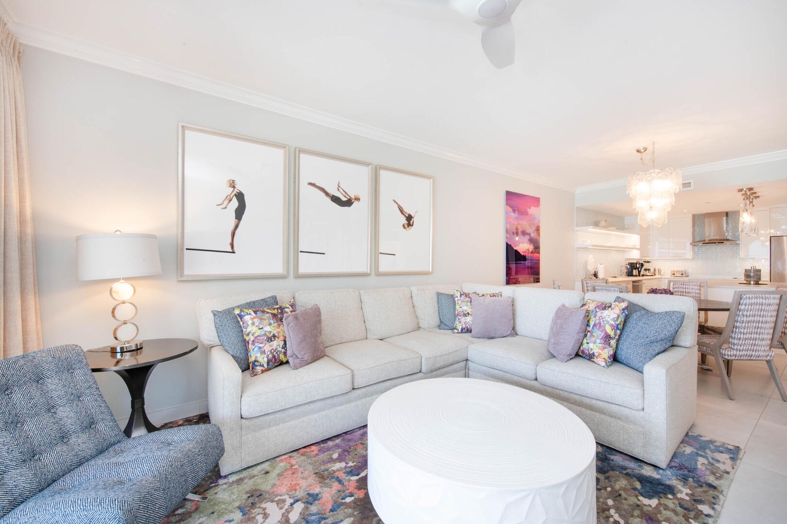 Living area with sectional sofa.