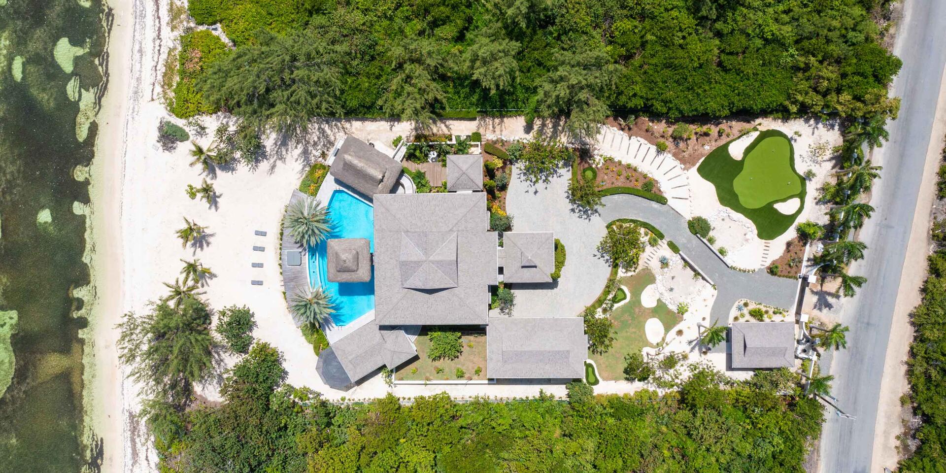 Aerial view of the 2-acre gated estate.