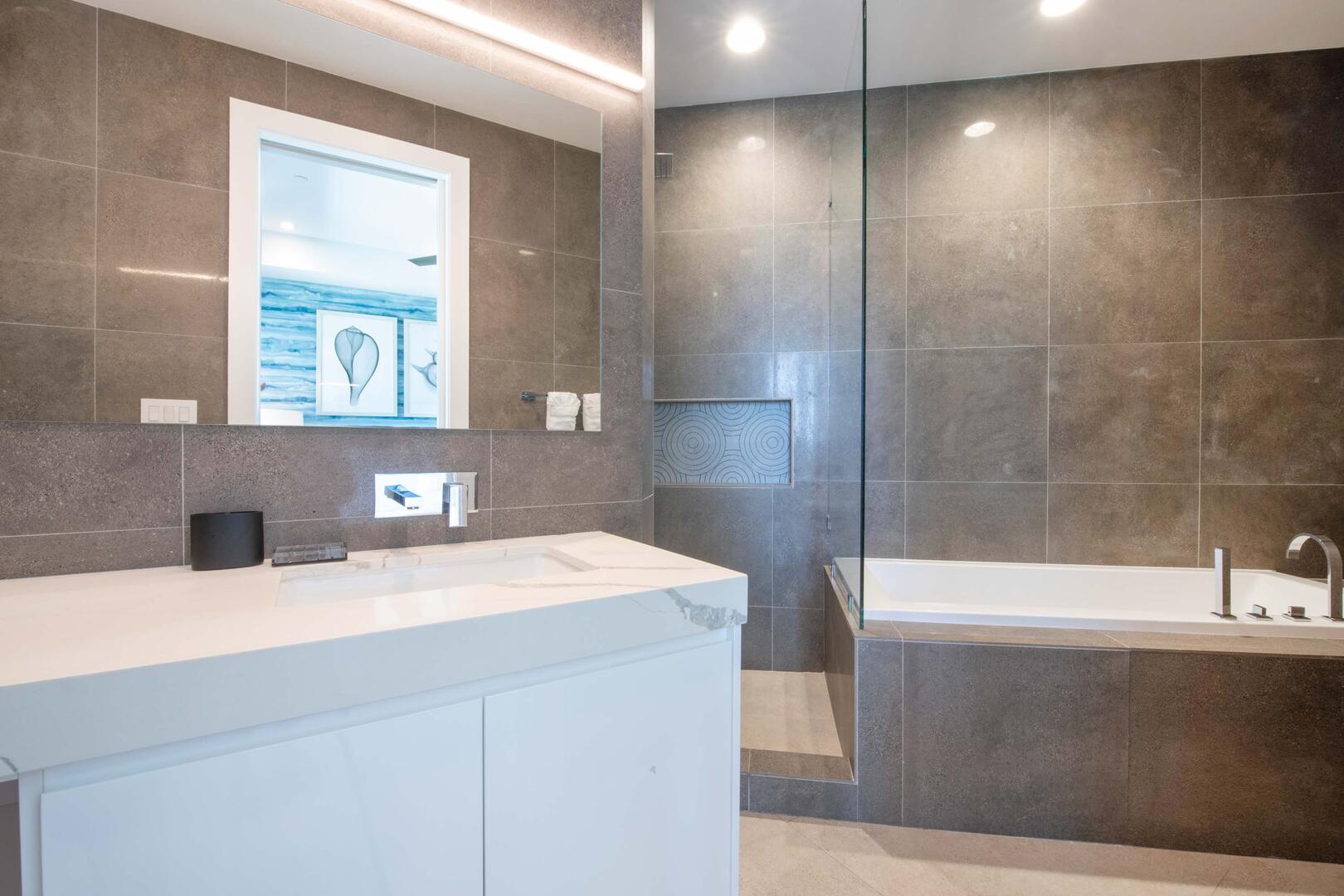 Primary Ensuite #1 with soaking tub and walk-in shower.