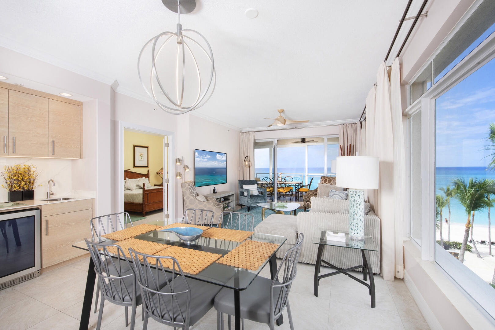 Tons on natural light fill this home. Small dining area with adjacent wet bar.