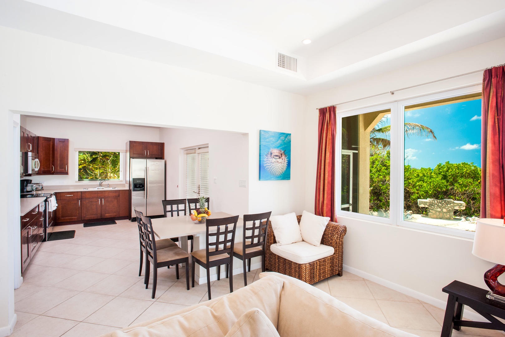 The dining table off from the kitchen offers seating for 6.