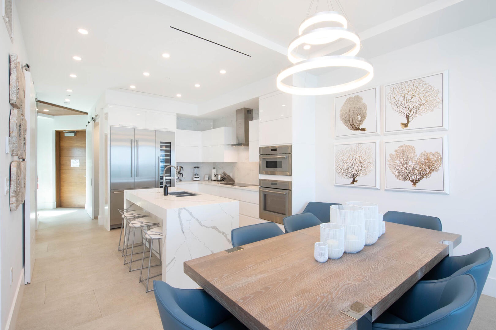 Dining area with dining table that seats 6.