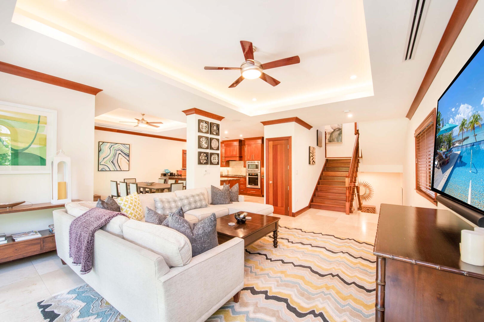 Living area with television.