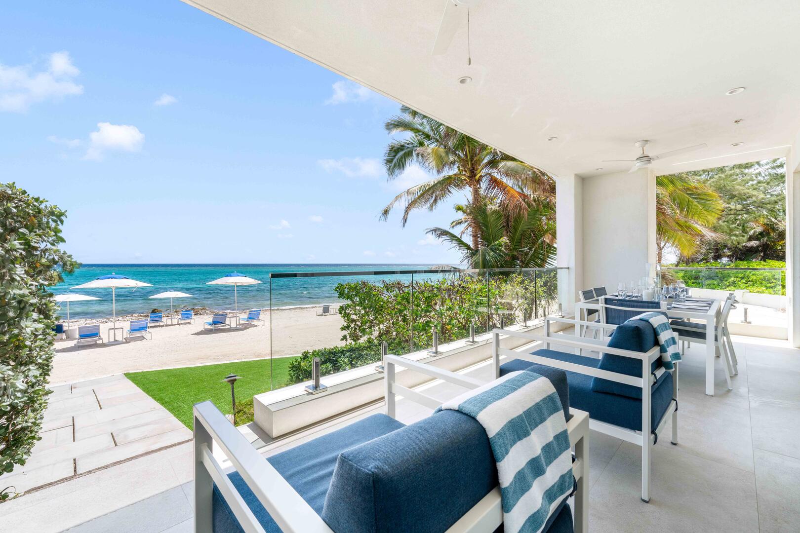 Private furnished veranda with walkout access to the beach.