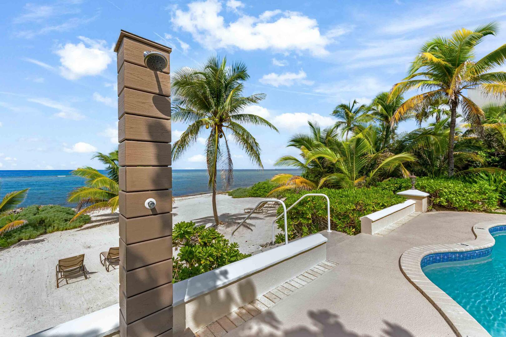 Outdoor shower by the pool.
