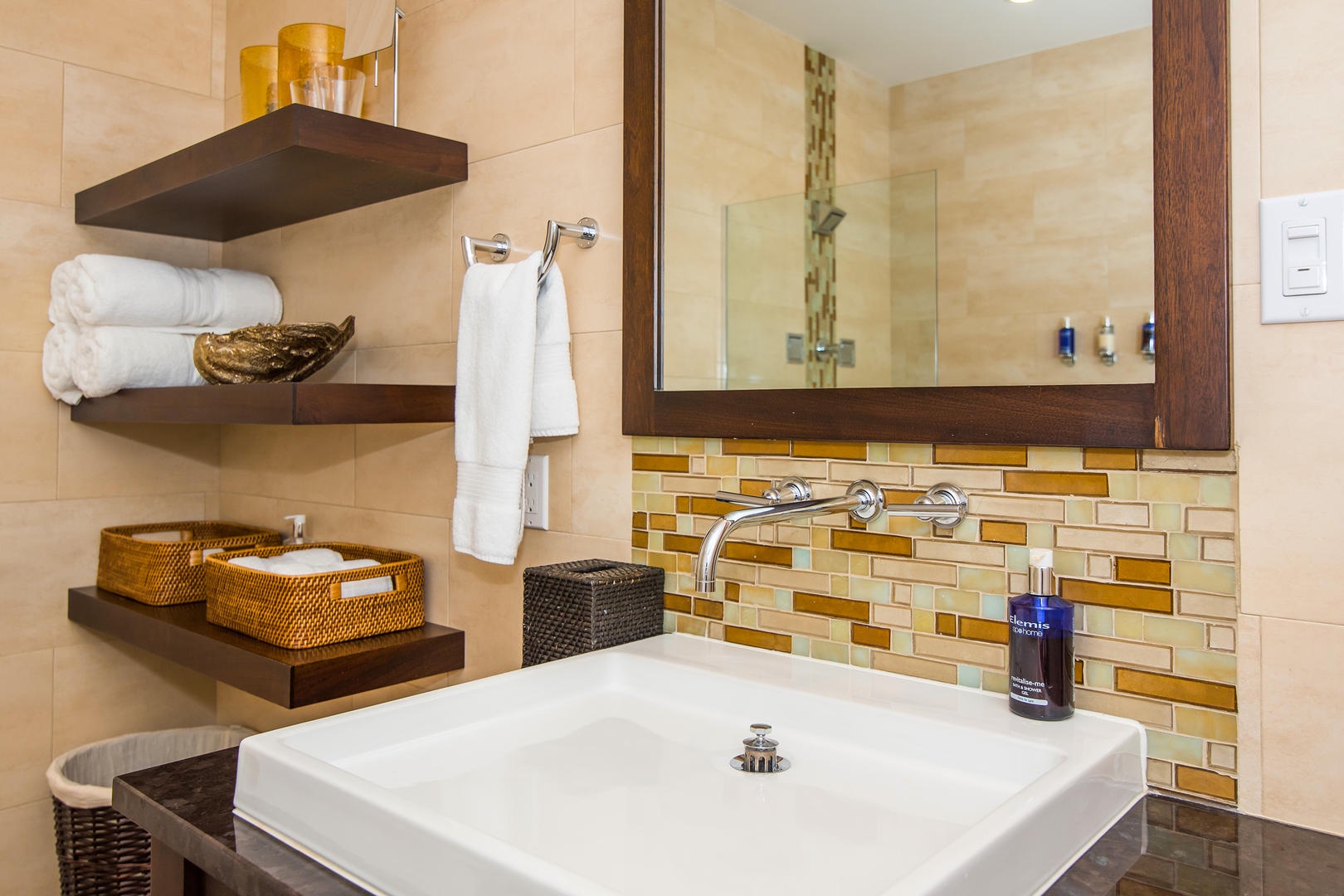 Master bath with a soaking tub and walk-in shower.