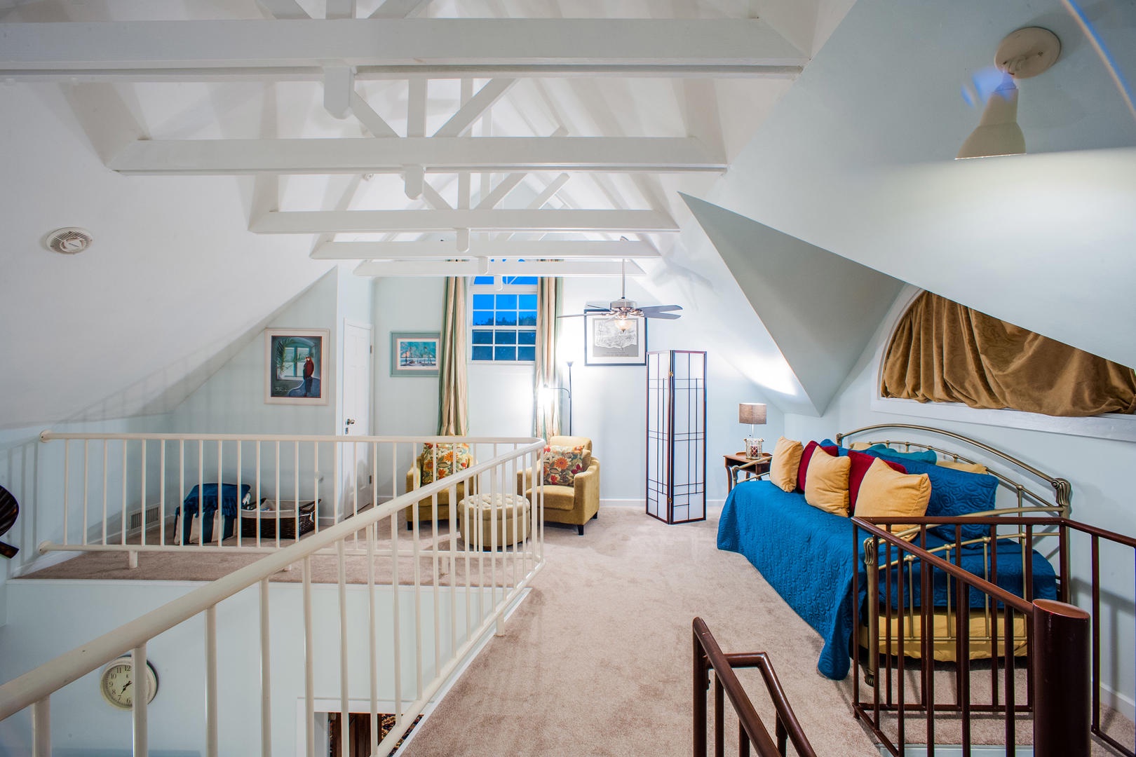 Loft area with daybed + trundle bed.