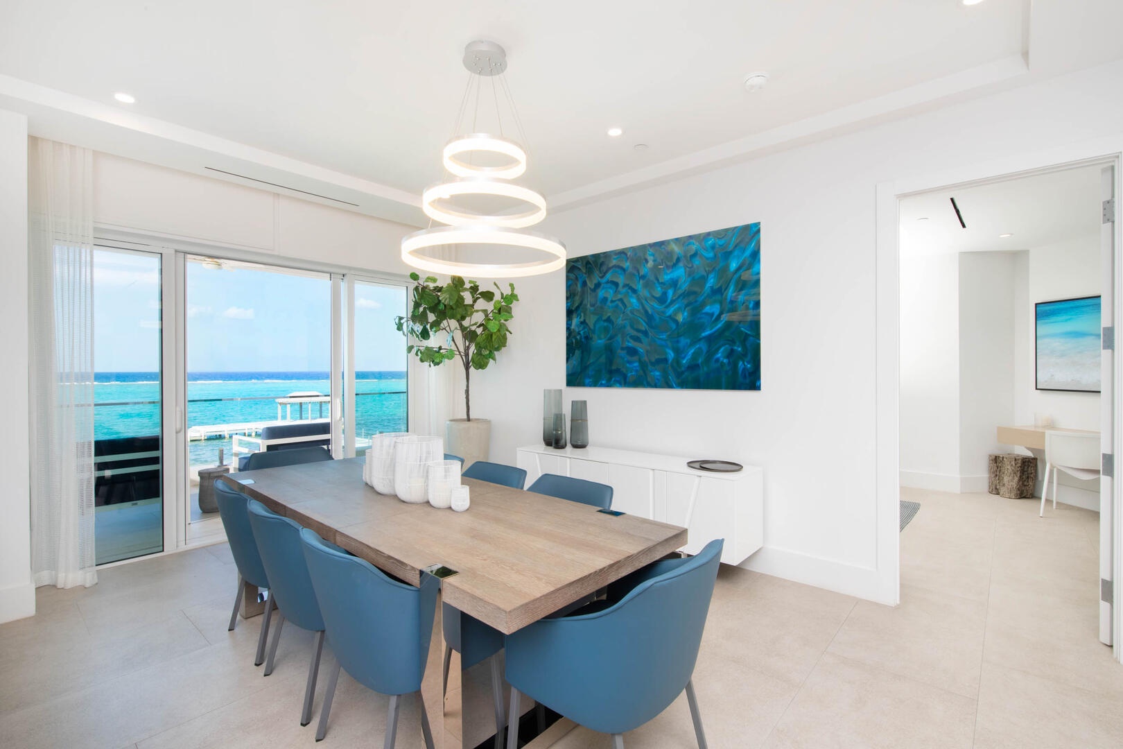 Formal dining area with seating for 8.