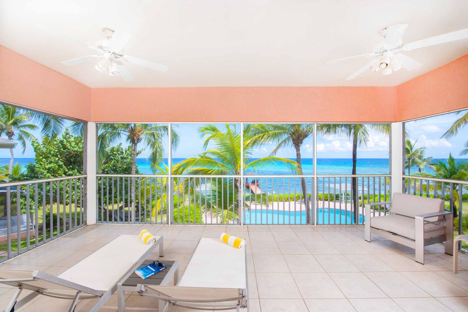 Oceanfront terrace off the master king suite.