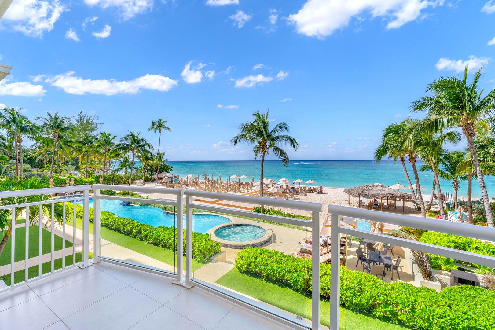 Balcony views of the Beachcomber's pool deck and beachfront.
