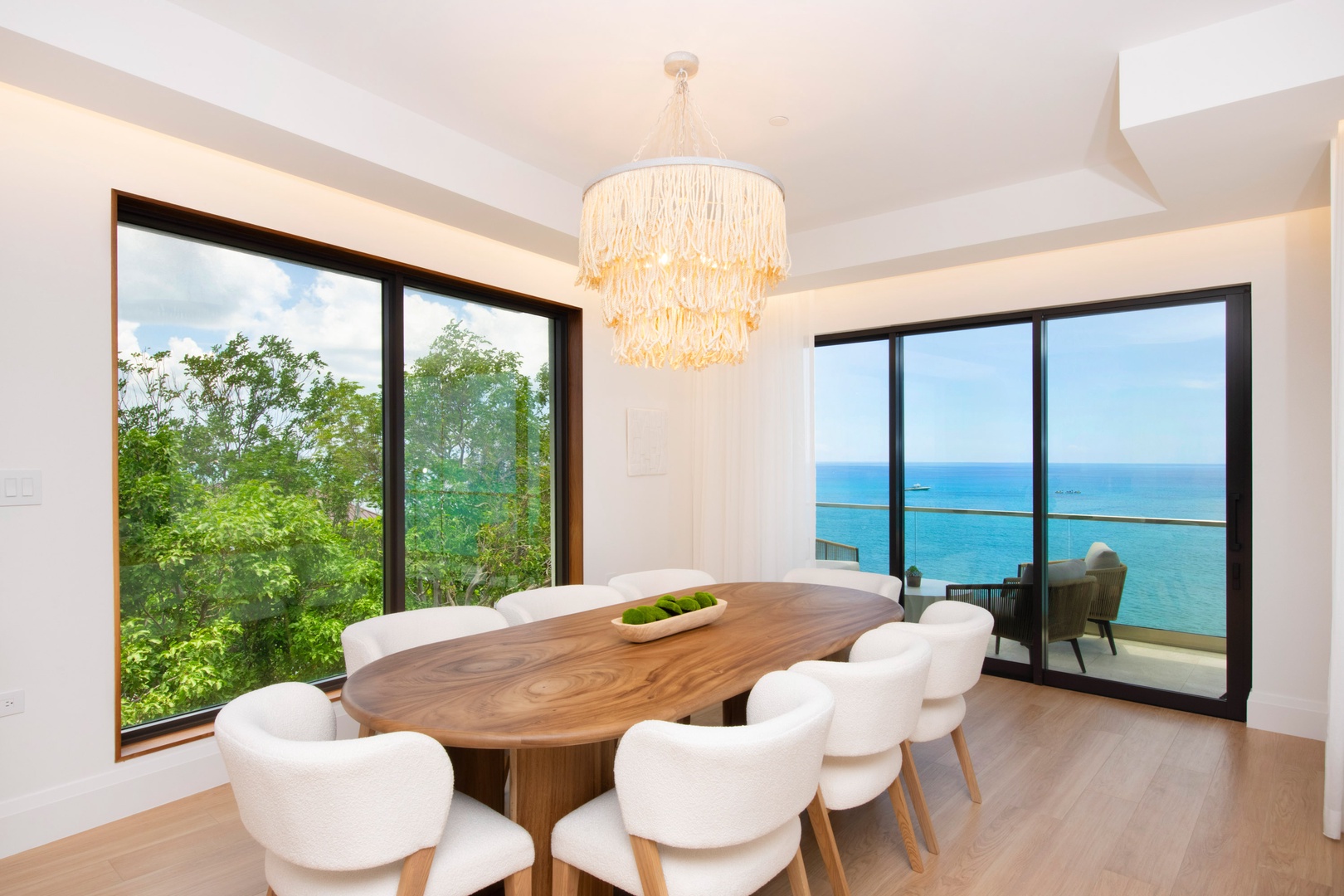 Formal dining area with seating for 8.