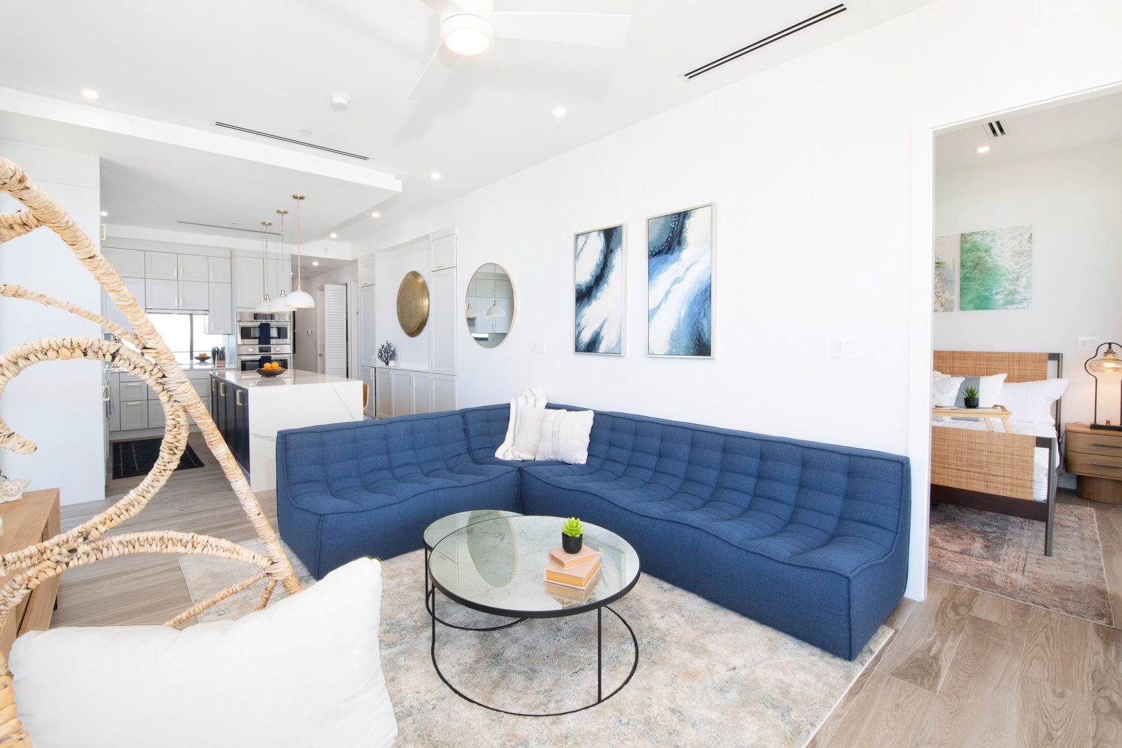 Living area with large couch