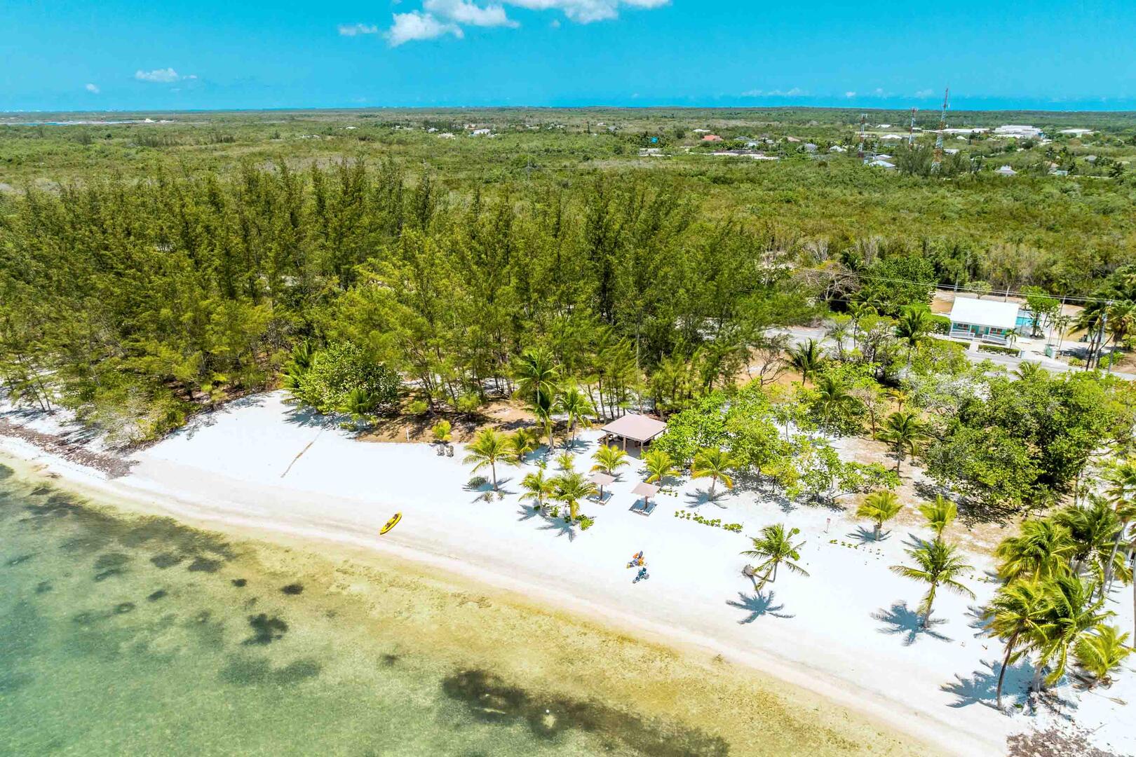 Aerial view of the beach lot and Sea Beauty along the right.