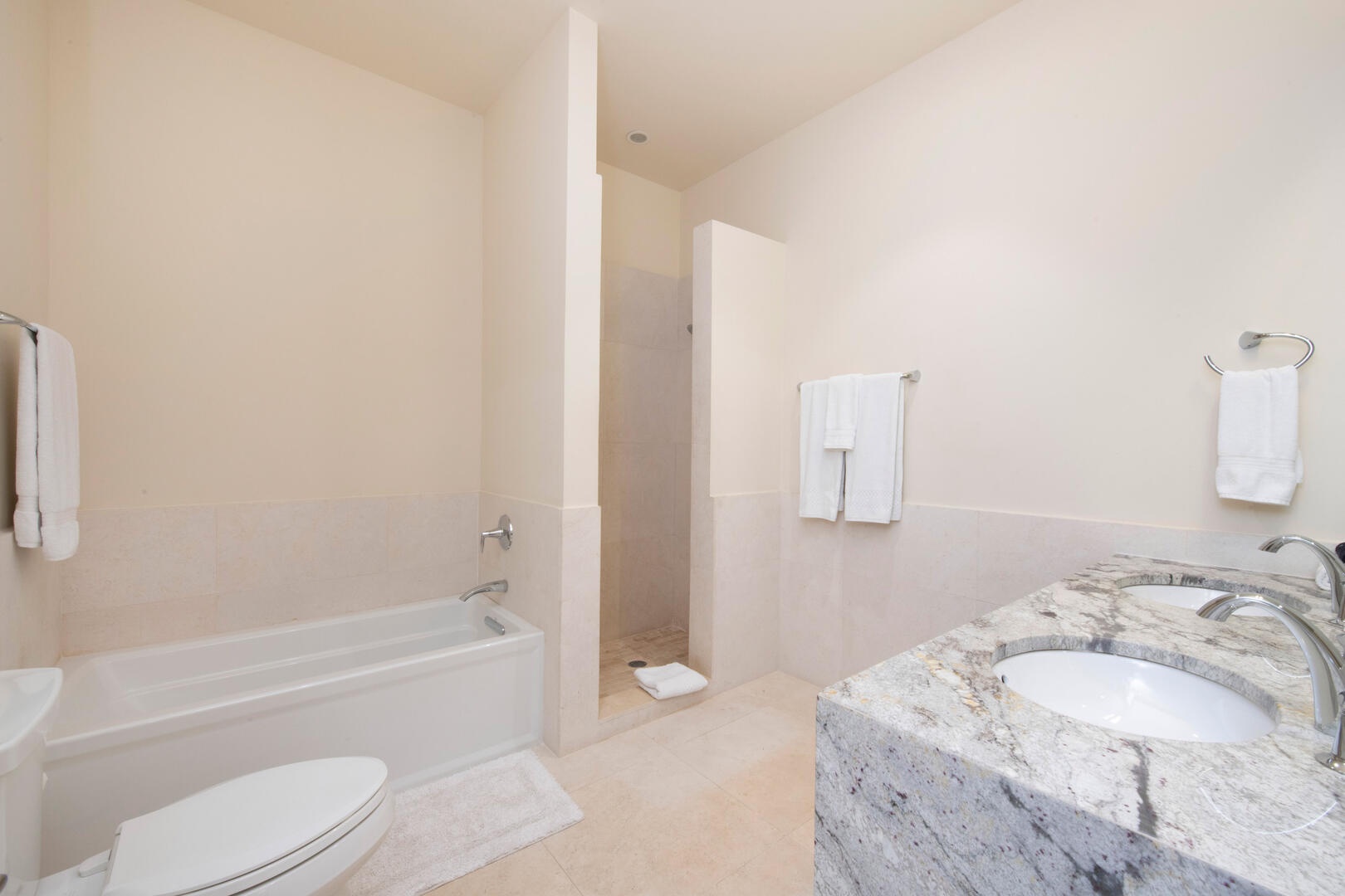 Guest Ensuite #6 with dual vanity, soaking tub, and separate shower.