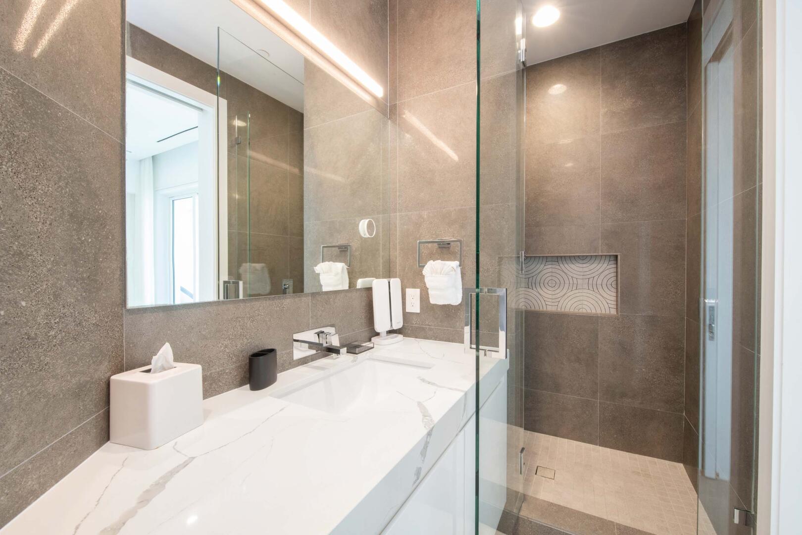 Primary ensuite with shower.