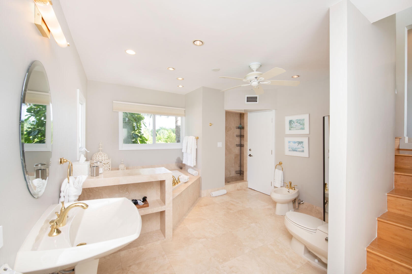 The Primary Ensuite is on the lower level and features a soaking tub and separate shower.