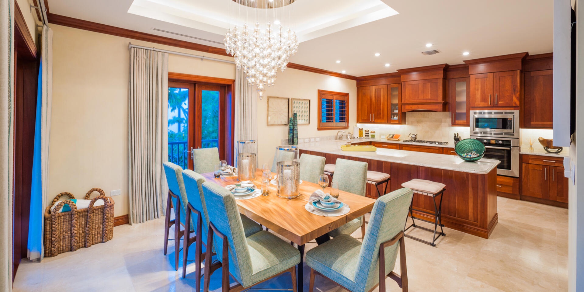 Dining area with seating for 8 guests.