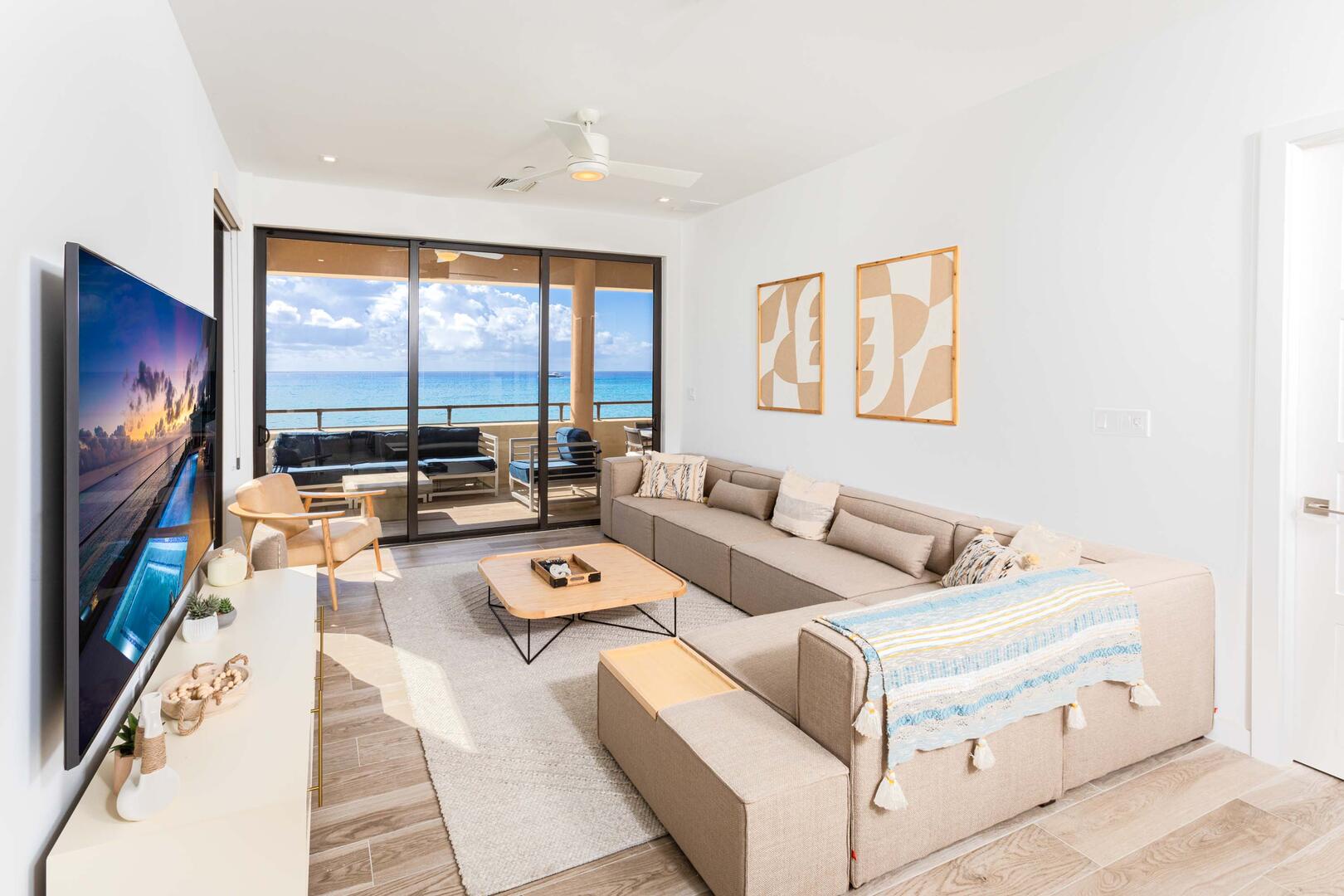 Living area with television.