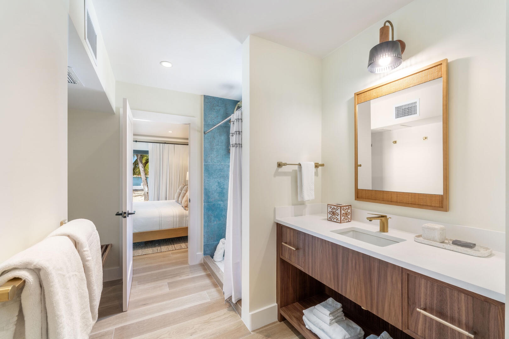 Bedroom 1 ensuite with double vanity.