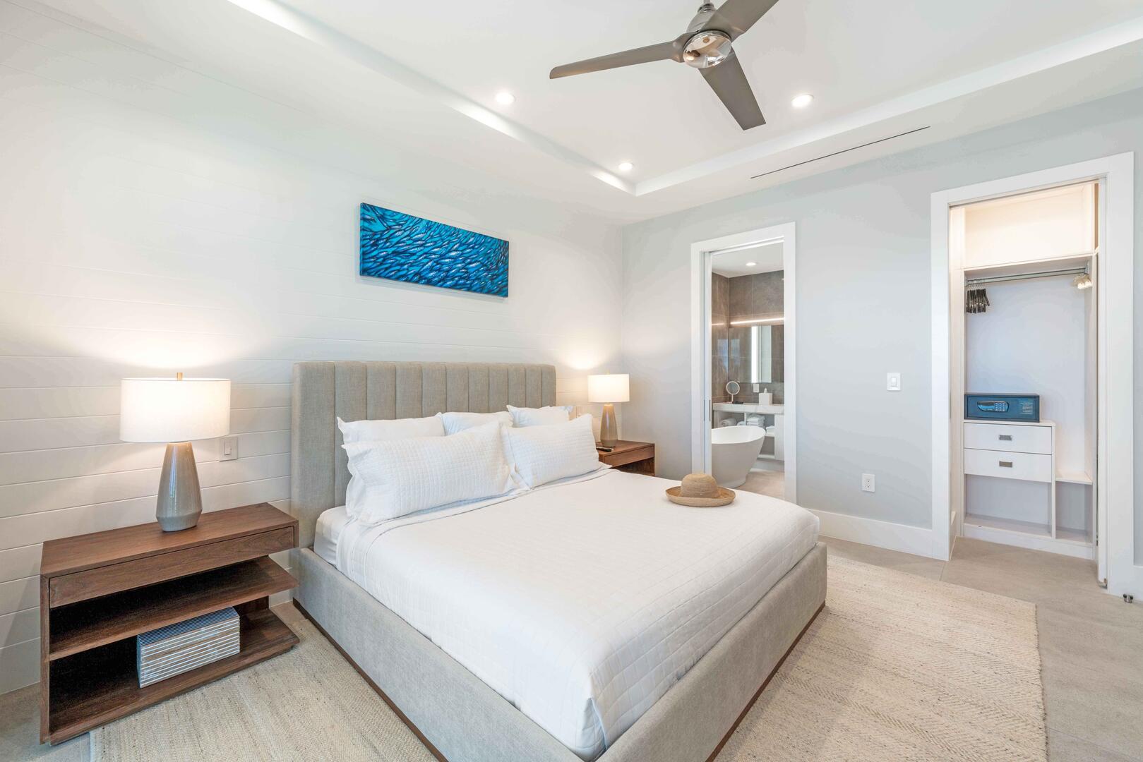 Primary Suite with closet, travel safe, and ensuite.