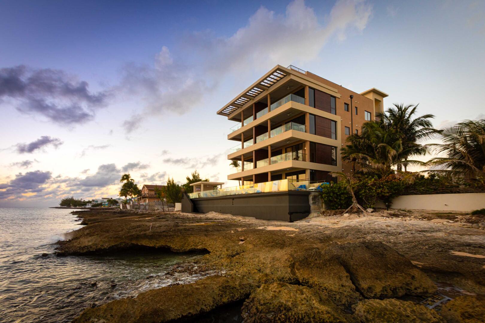 SeaDreams' ironshore bluff. A better beach experience is a short walk away at West Bay Beach.