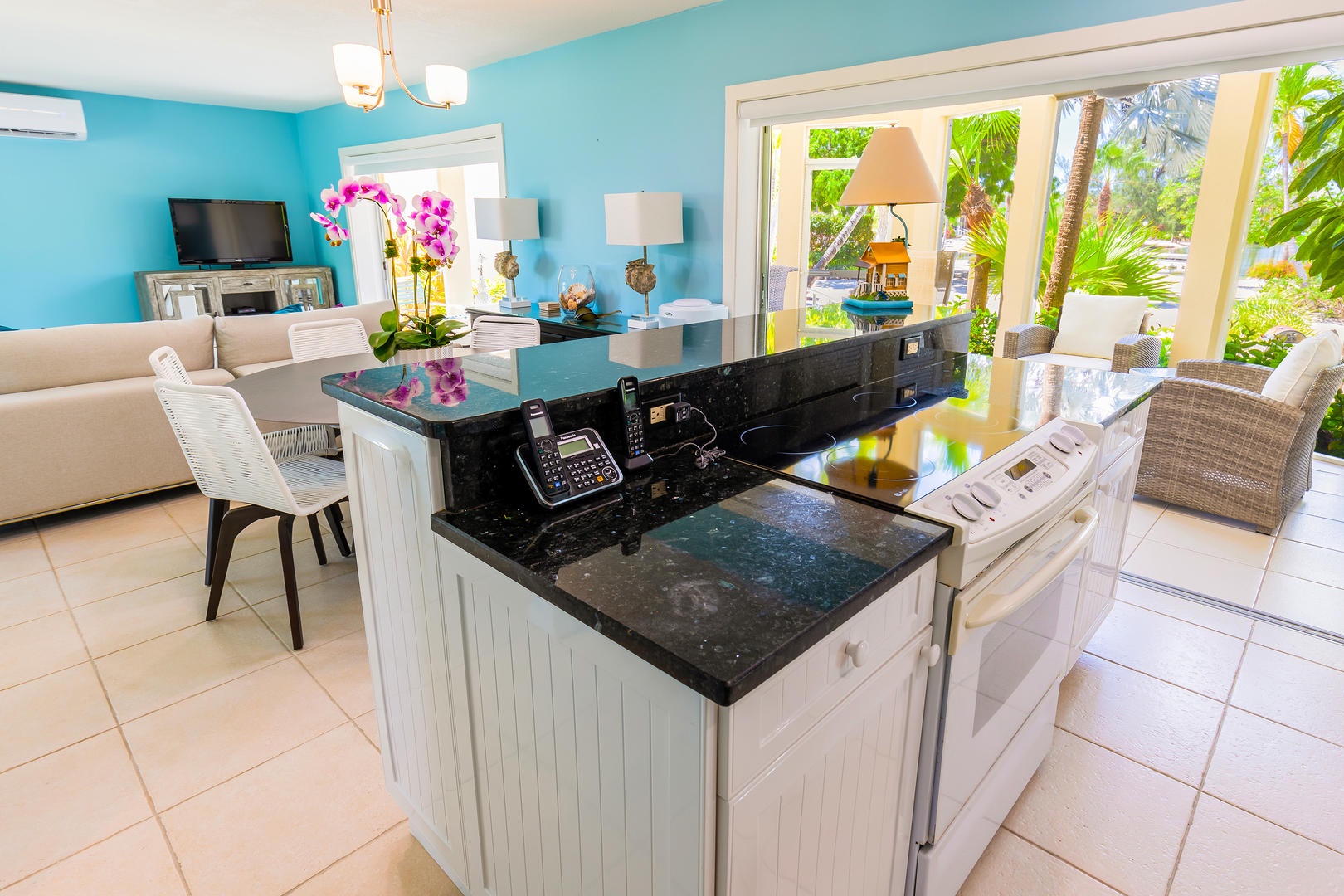 View from the kitchen overlooking the living area.