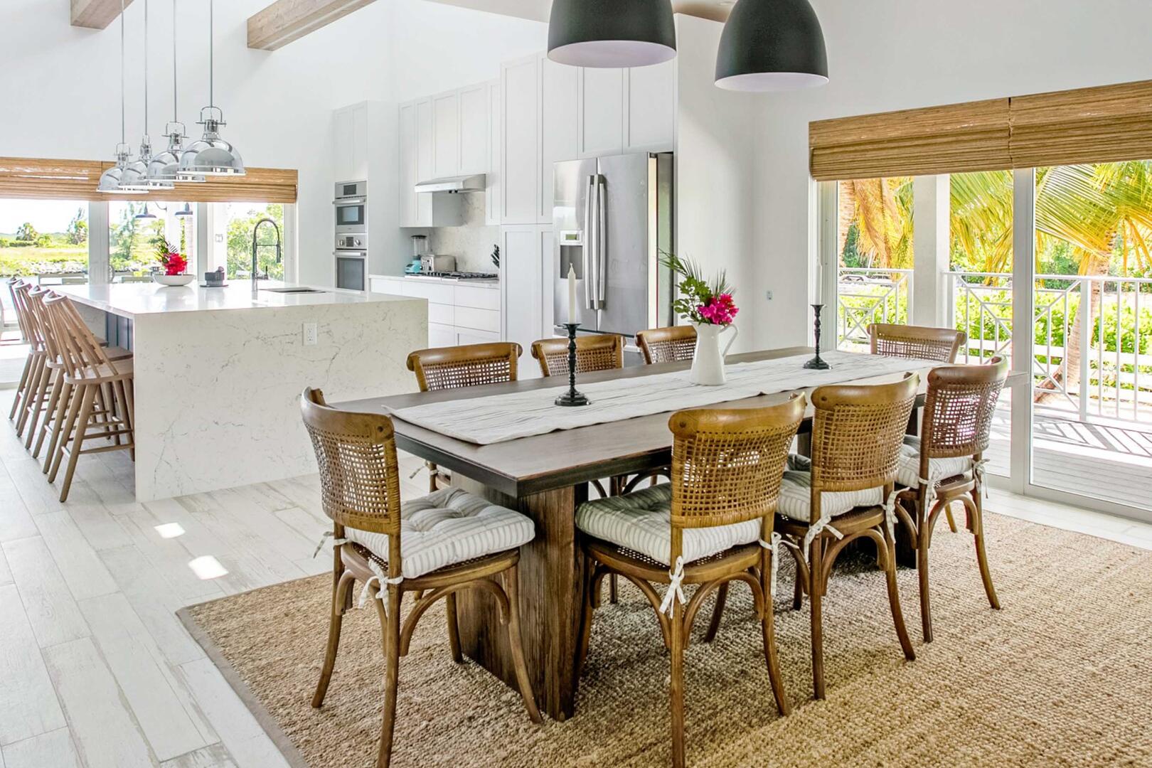 Formal dining table with seating for six guests.