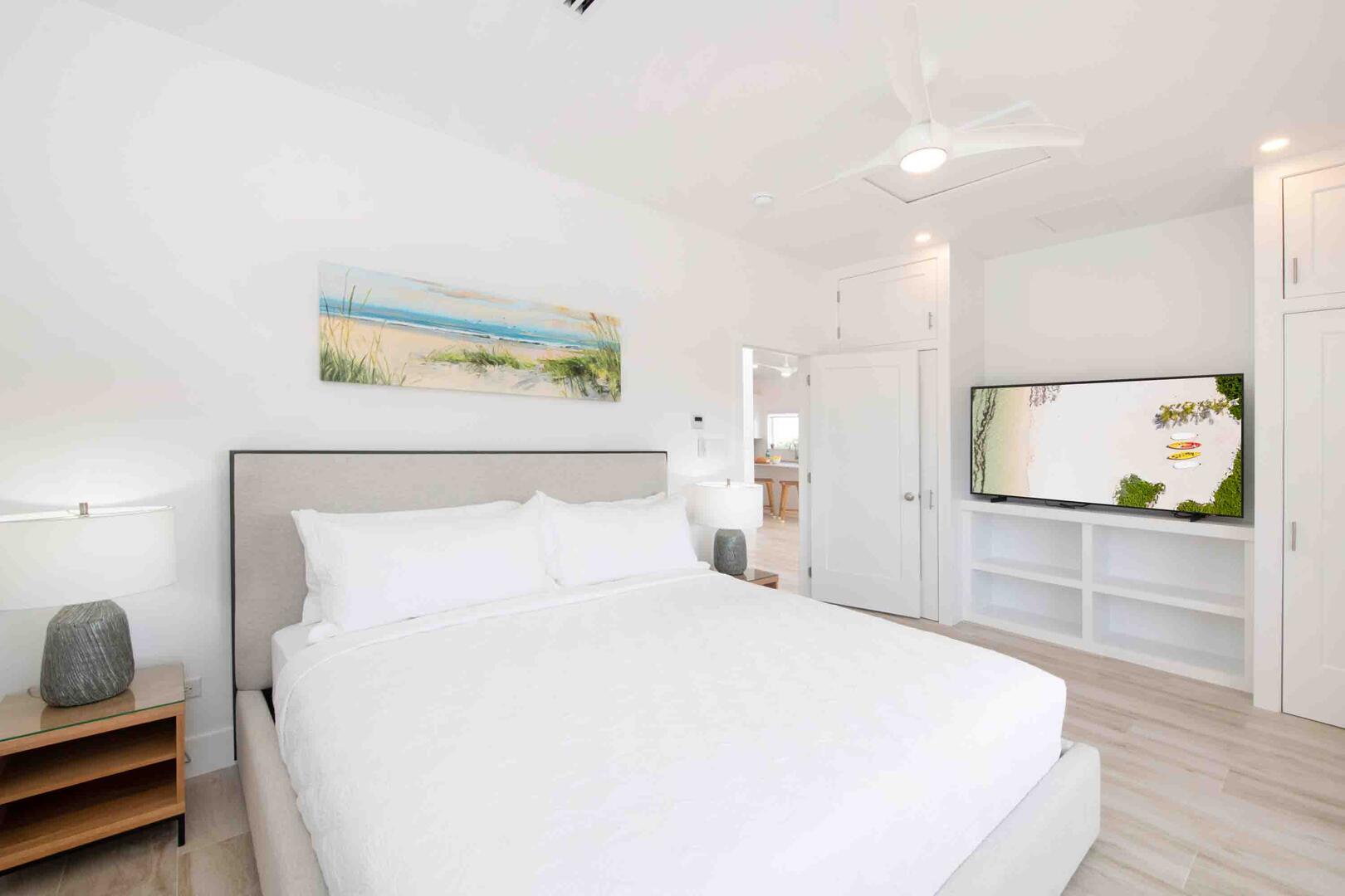 Bedroom 1 is also equipped with an HD television.