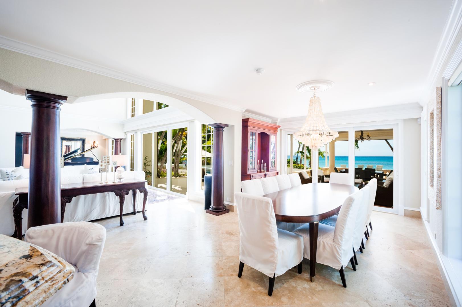 Dine in style at this modern dining table with seating for 10.