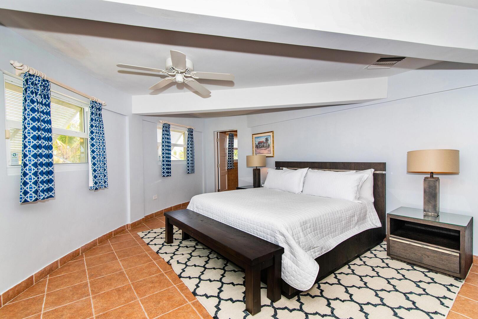 South suite on the main level with king bed and ensuite bath.