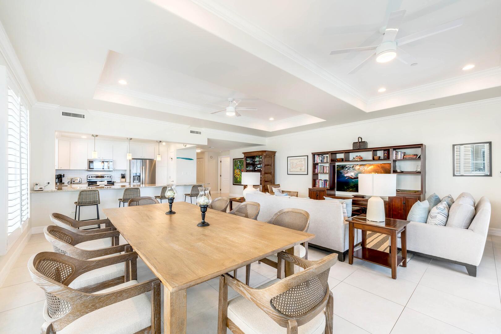 Formal dining table with seating for 8 guests.