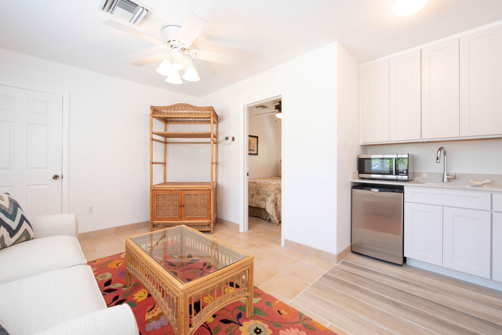 Guest Cottage living area and kitchenette.