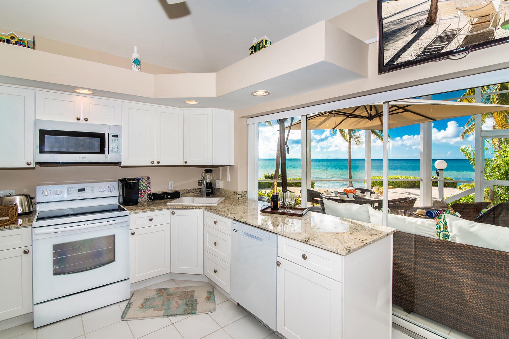 Stunning kitchen views of the Caribbean Sea.
