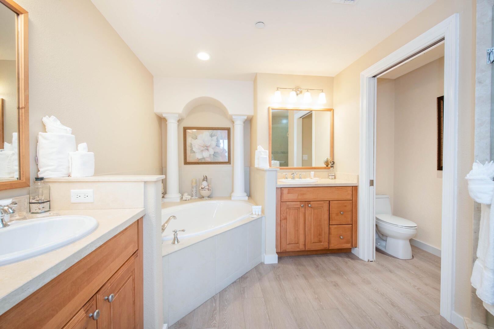 Primary Ensuite ensuite bath with double vanity, soaking tub, walk-in shower.