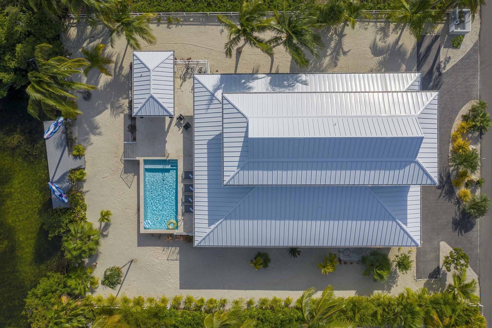 Aerial view of the villa.