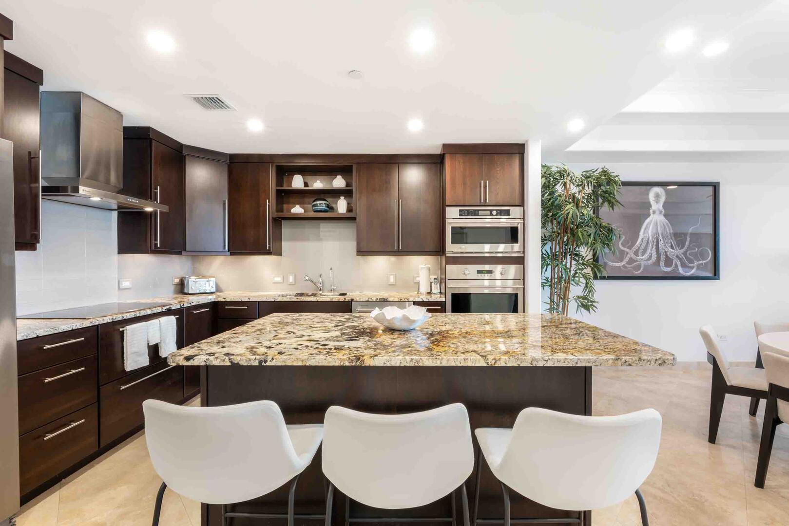 All cookware, dishware, flatware, and glassware are provided.