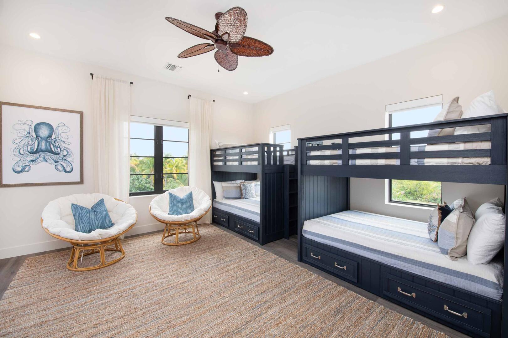 Bunk Suite ? upper-level, 2 sets of full-over-full bunk beds, oceanview, walk-out access to a private balcony, vaulted ceilings, SmartTV.