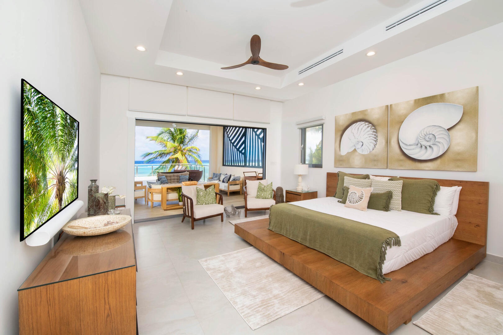 Primary suite with king platform bed.