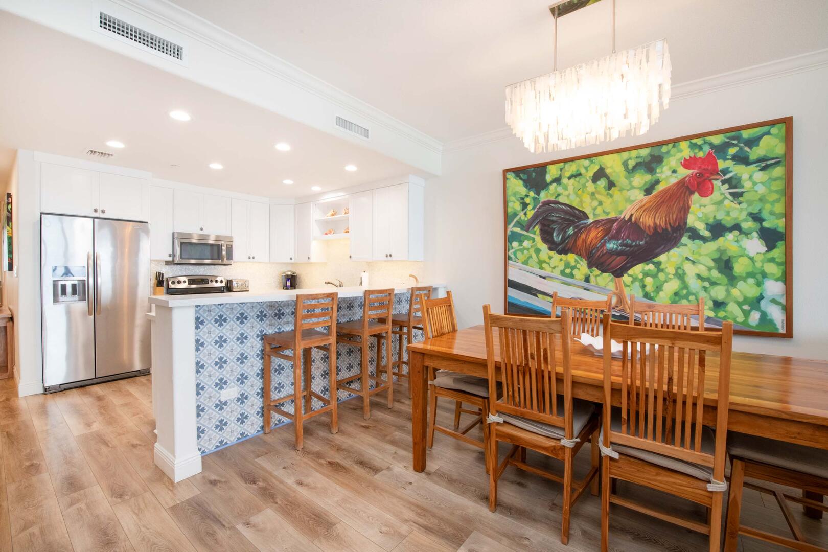 Dining and kitchen areas.