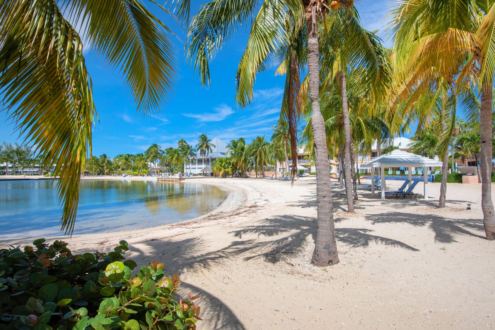 Walk across the beach to The Kaibo (blue roof in center left) for beachfront dining and drinks. They also have a coffee shop for morning fare.