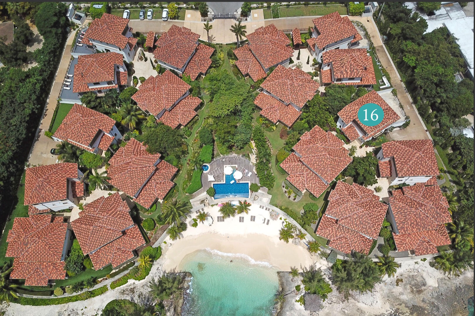 Villa #16 is located in the center right of the resort.