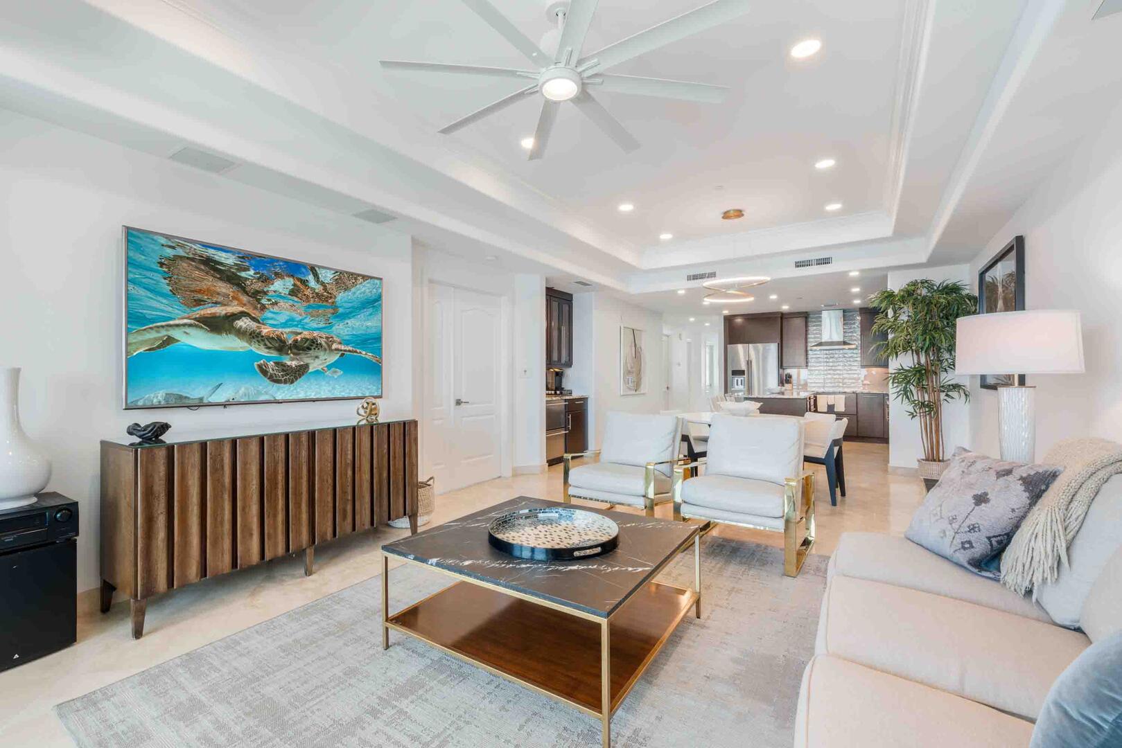 This penthouse unit provides all the comforts of home with designer decor and luxury finishes.