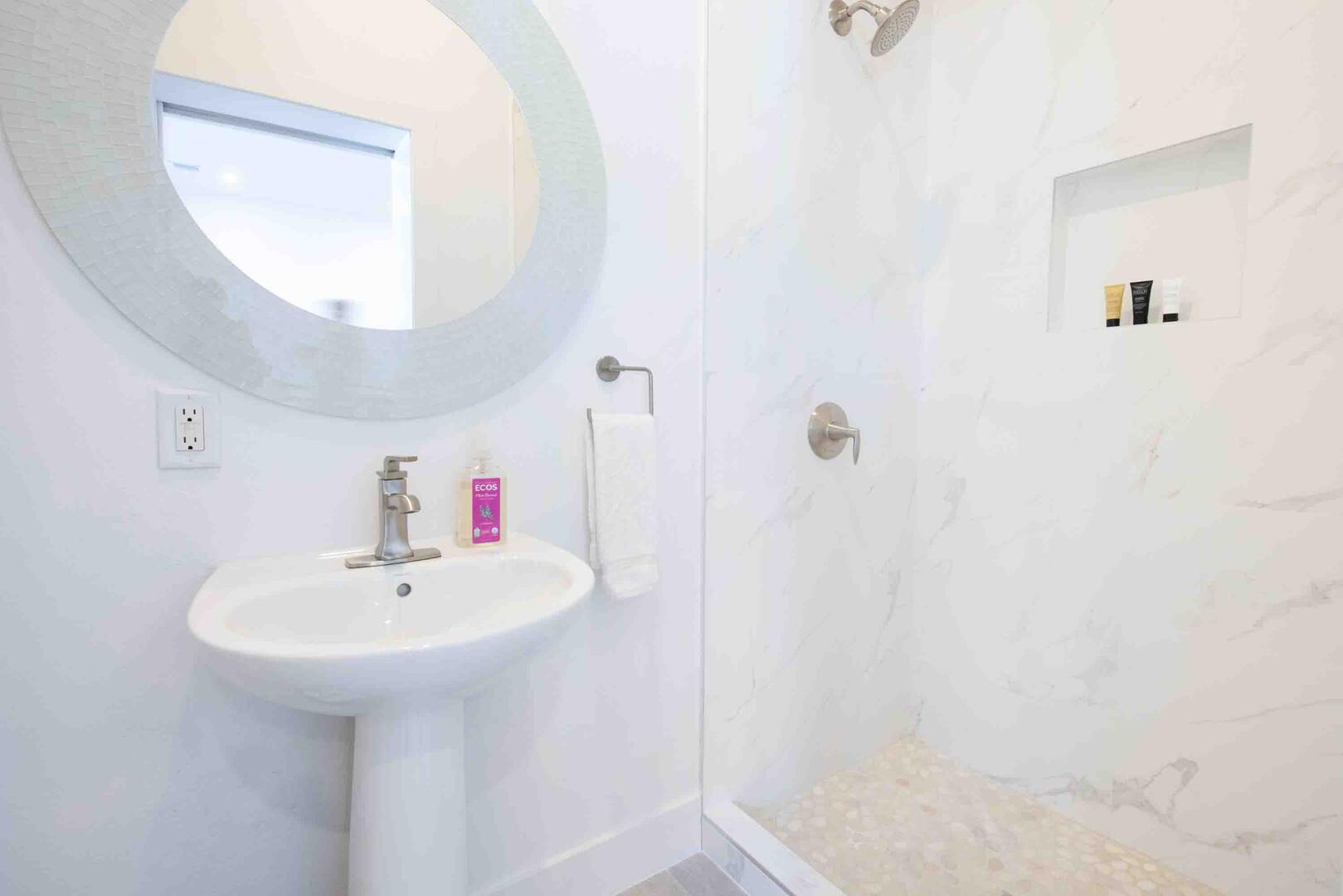 Full bathroom off the lower level game room.